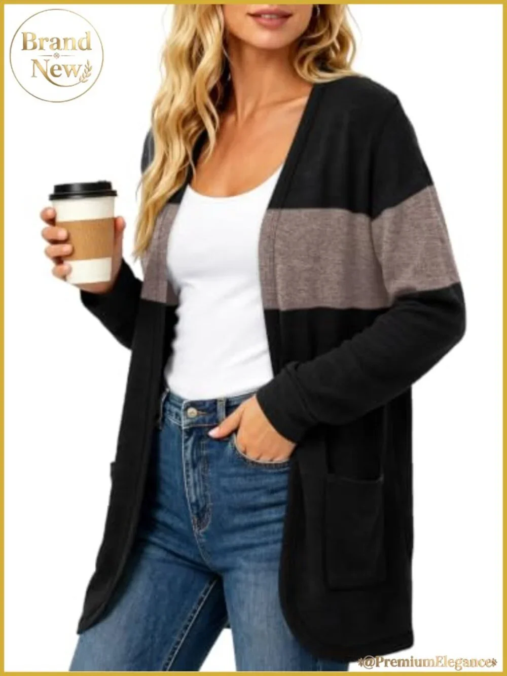 Women's Casual Knit Cardigan Open Front Long Sleeve with Pockets
